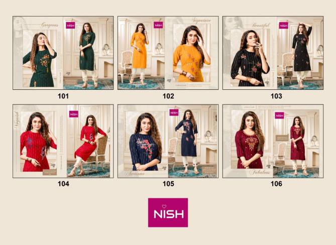 Nish Sunshine Latest Fancy Ethnic Wear Rayon Kurti With Bottom Collection